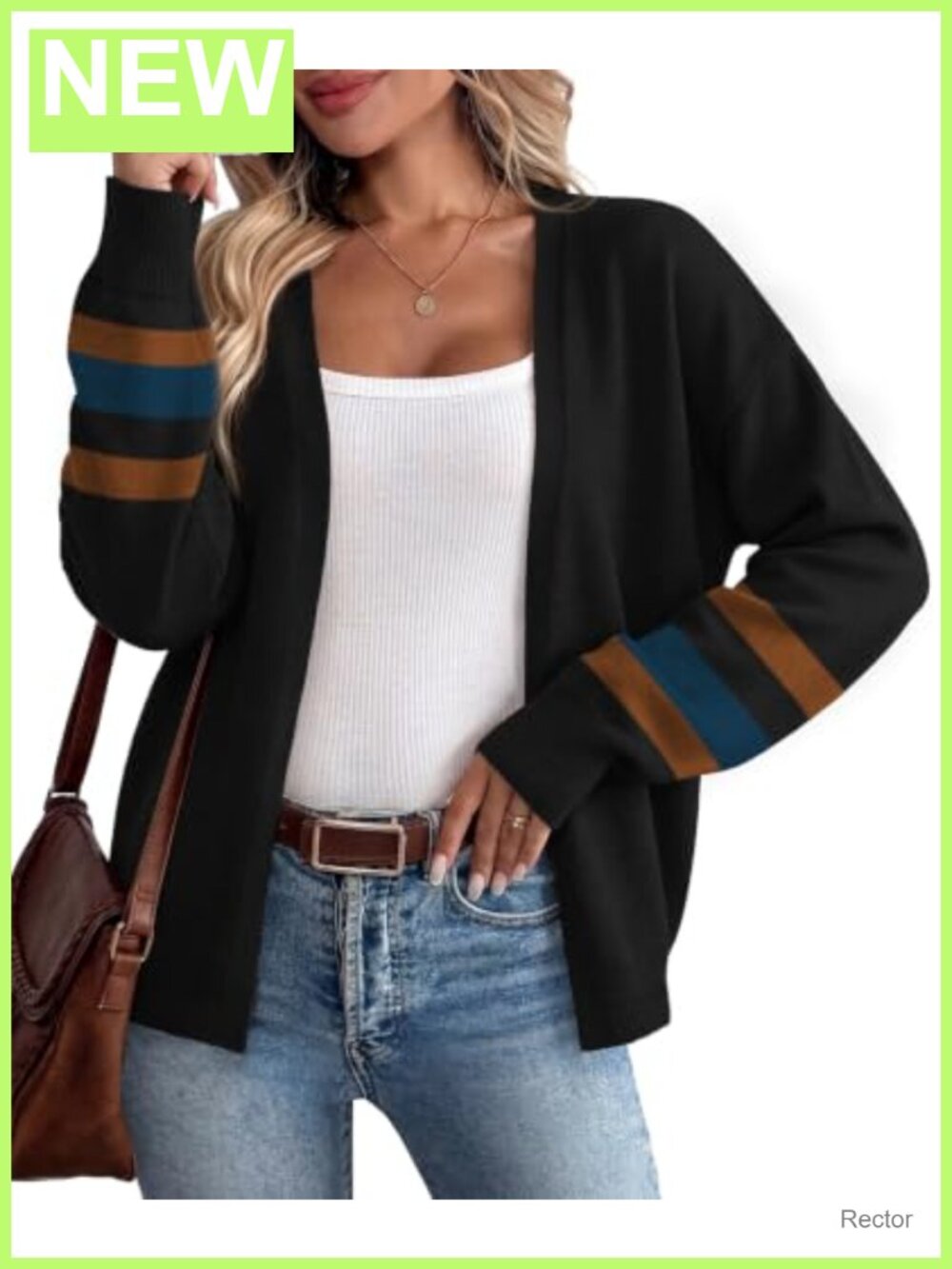 Women's Open Front Knit Cardigan Balloon Sleeve Lightweight Fall Layer